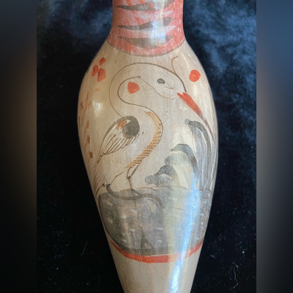 Tonala Mexico Pottery Folk Art Hand Painted Bird Brown Gray Blue White 7” - Picture 3 of 9